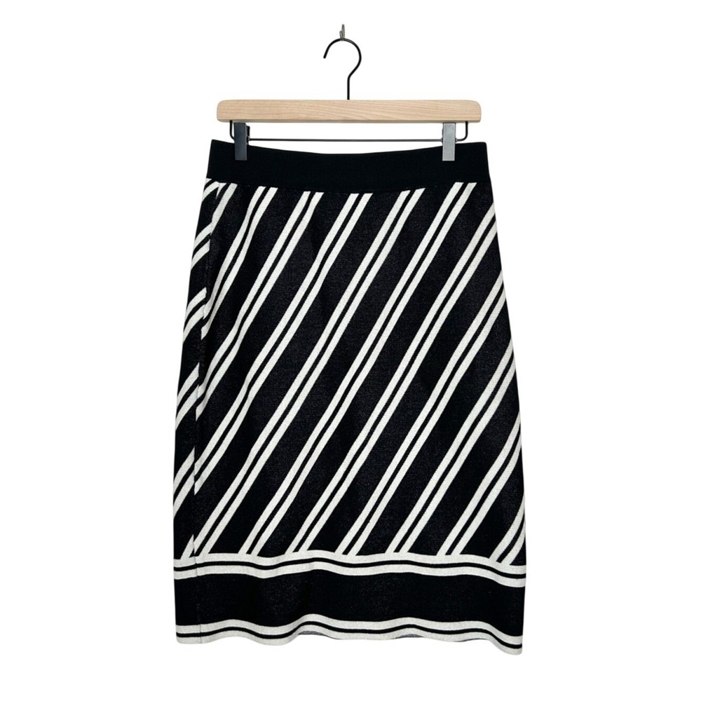 Ann Taylor Neutral Black White Stripe Knee Length Knit Skirt Medium M